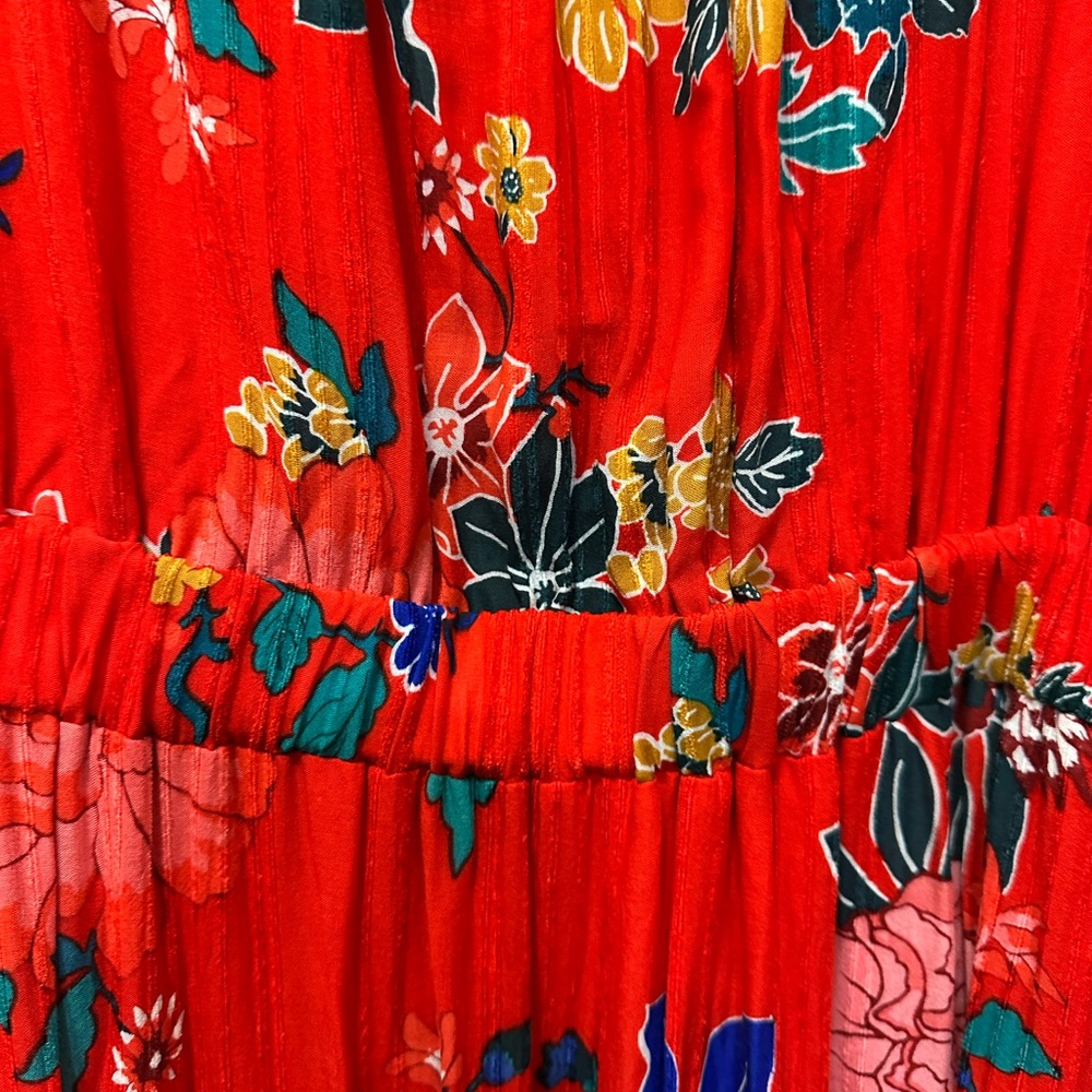 Anthropologie Boswell Textured Wrap Red Floral Long Sleeve Dress Sz 4 - Picture 9 of 10